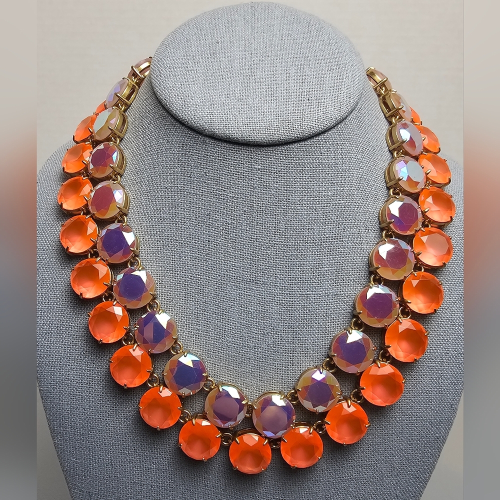 [J. Crew] Layered Statement Necklace Aurora Borealis Iridescent & Orange Stones - Picture 2 of 16
